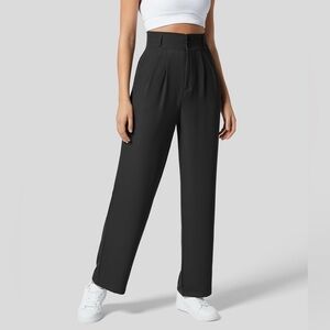 Halara - High Waisted Button Zipper Pocket Straight Leg Work Pants Black SMALL 4